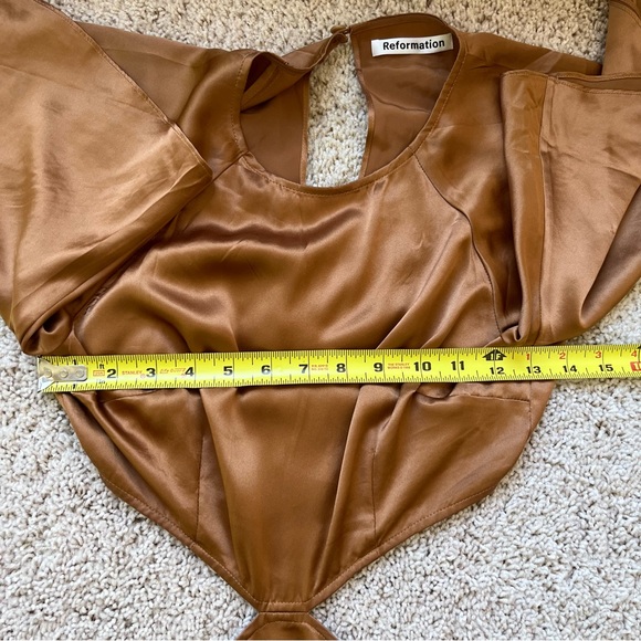 Reformation Noemi Cutout Silk Midi Dress Sz 0 Butterscotch Cocktail Wedding - Picture 9 of 16